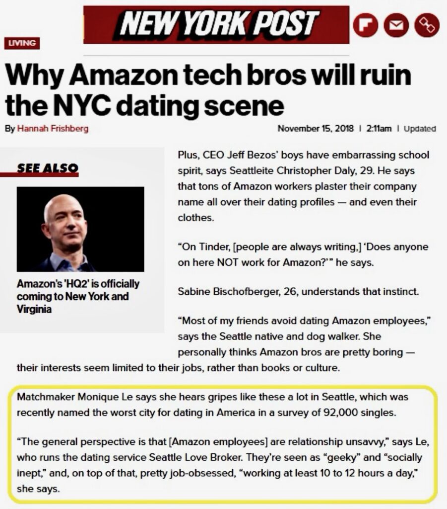 A newspaper article about an amazon dating scene.