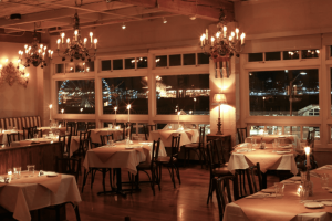 A restaurant with tables and chairs in it